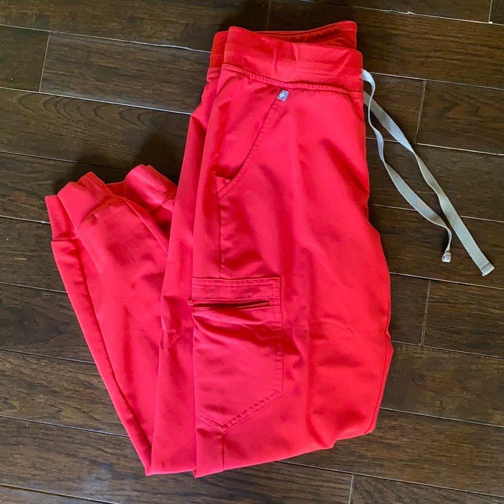 Figs Red Track Pants Sleek Design Athletic Fabric